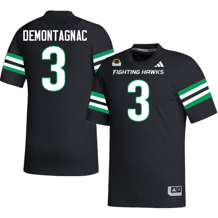 North Dakota Fighting Hawks #3 Nate DeMontagnac College Football Jerseys,Uniforms-Black